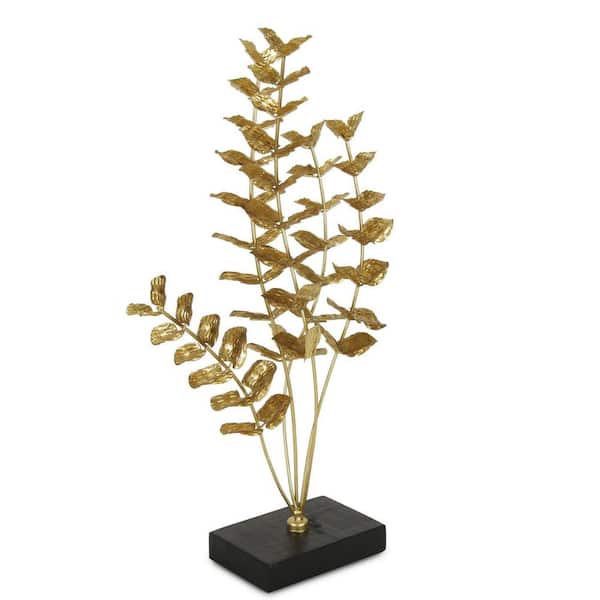 HomeRoots Metal Gold and Black Hand Painted Leaf Decorative Sculpture