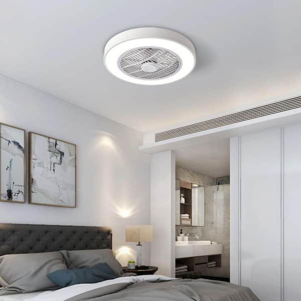20 in. LED Indoor Modern Enclosed White Flush Mount Ceiling Fan with Light and Remote Control