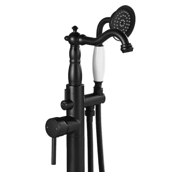 Single-Handle Floor-Mount Roman Tub Faucet with Hand Shower in Matte Black