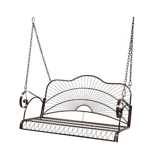 2-Person Dark Brown Iron Porch Swing with 2 Iron Chains