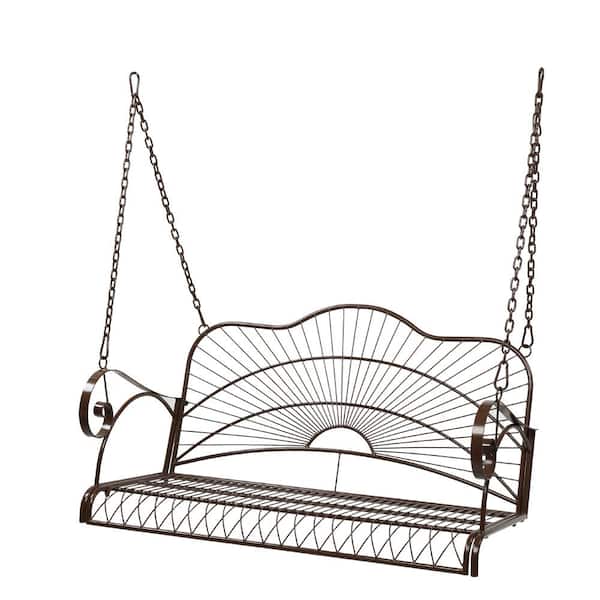 TIRAMISUBEST 2-Person Dark Brown Iron Porch Swing with 2 Iron Chains