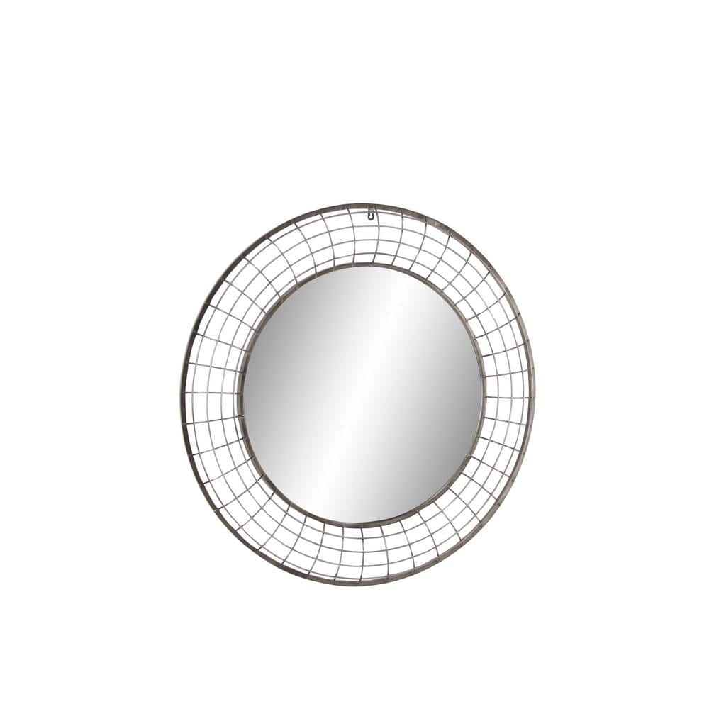 Sleek 36" Black Iron Round Wall Mirror for Industrial Elegance