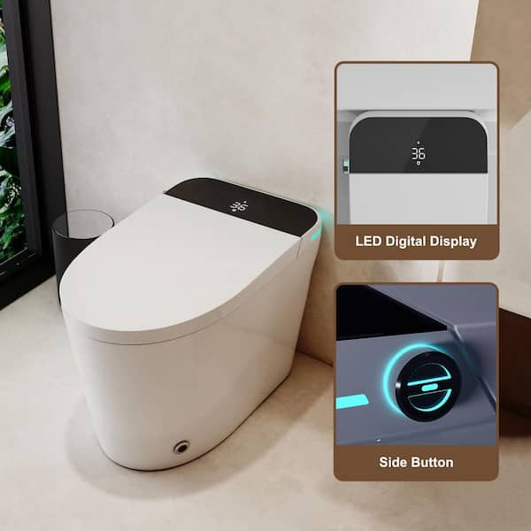 CASAINC Elongated Smart Bidet Toilet with Auto Open/Close Seat, Heated Seat, Foot Sensor, Warm Water & Dryer - 1.28 GPF, White