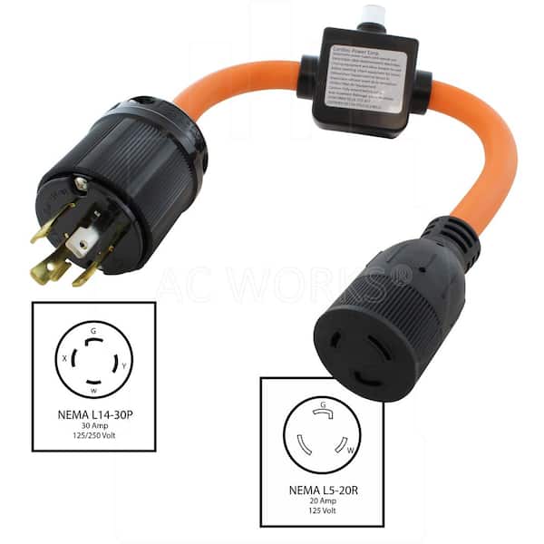 AC WORKS L14-30 Plug to L5-20 Connector with Inline 20A Breaker