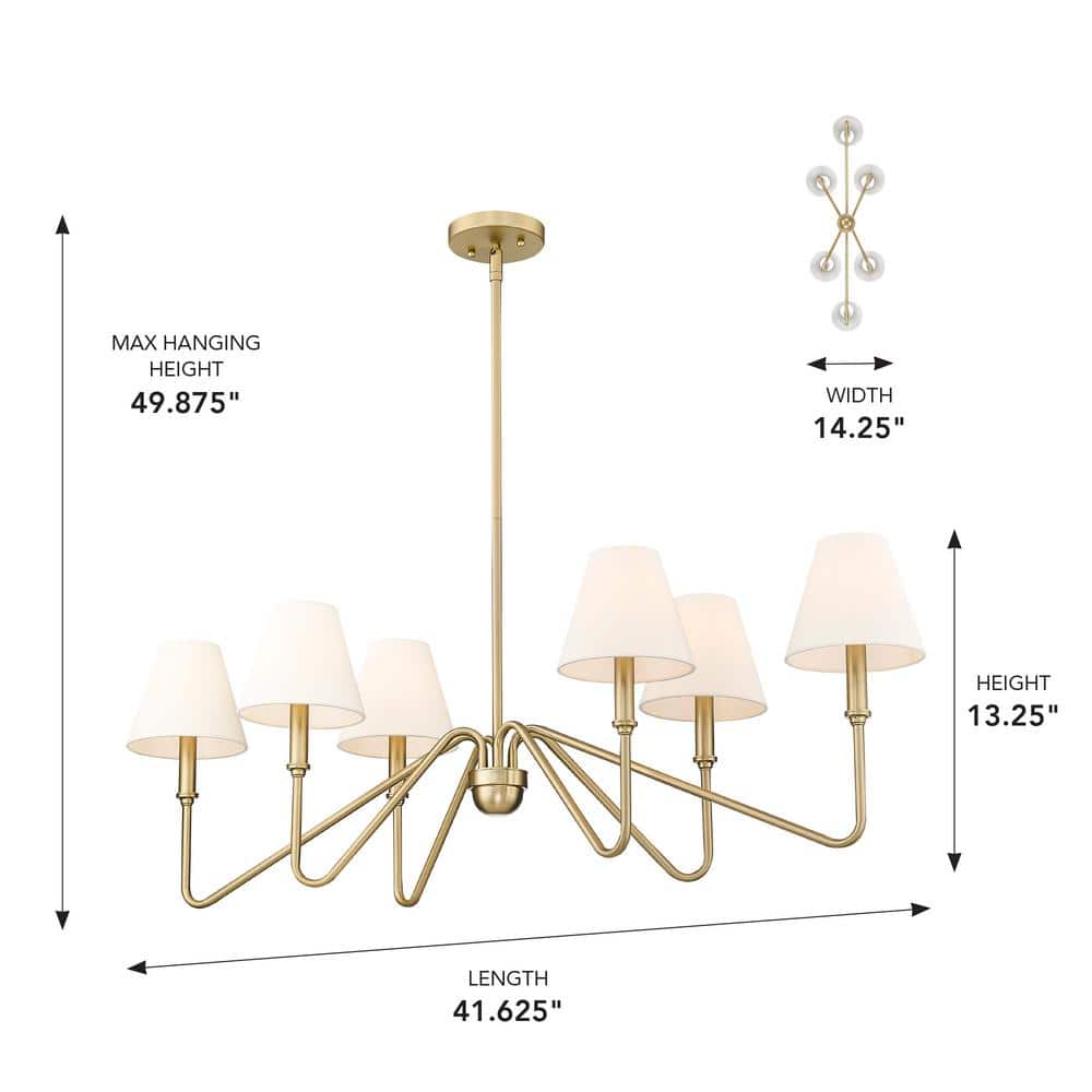 Brushed Champagne Bronze 6-Light Linear Pendant with Ivory Shades