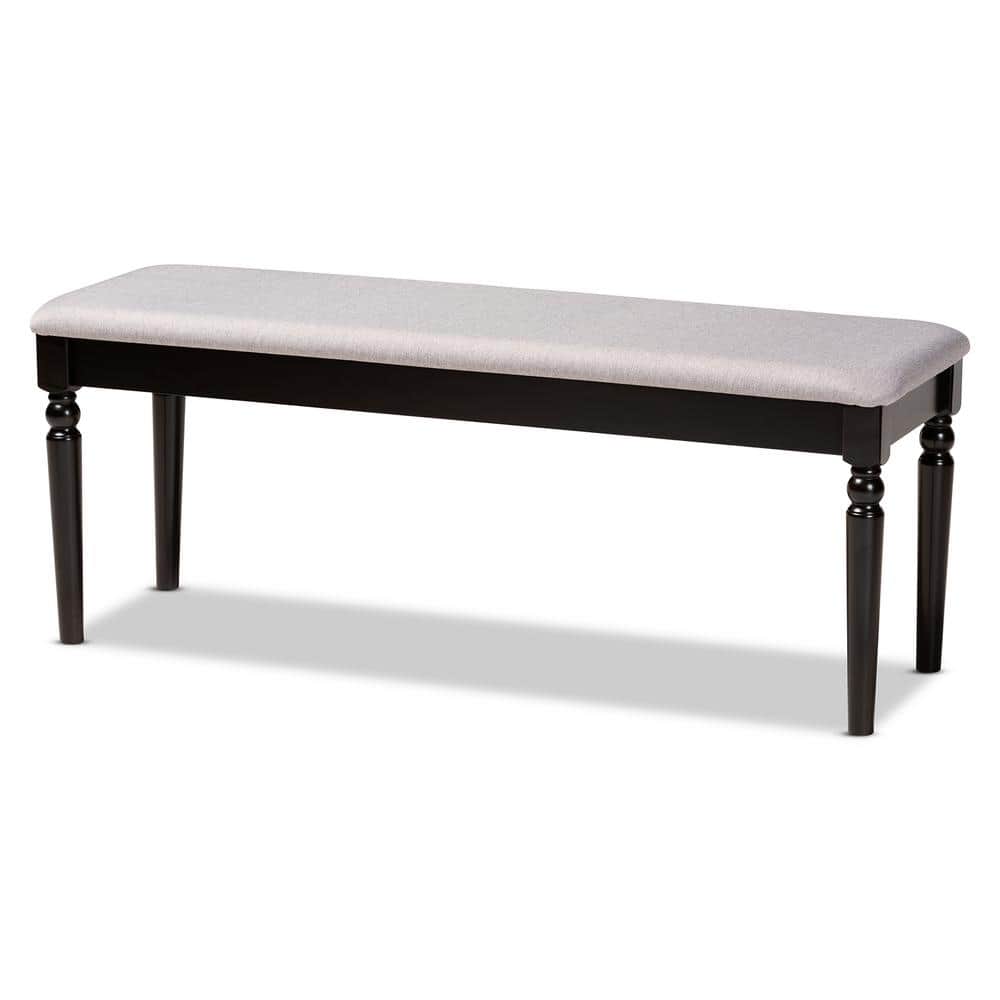Giovanni Gray Fabric Upholstered Dark Brown Wood Dining Bench