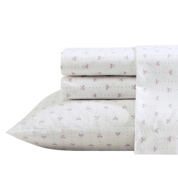 BETSEY JOHNSON Ribbon Pinstripe 4-Piece Purple Cotton Full Sheet Set