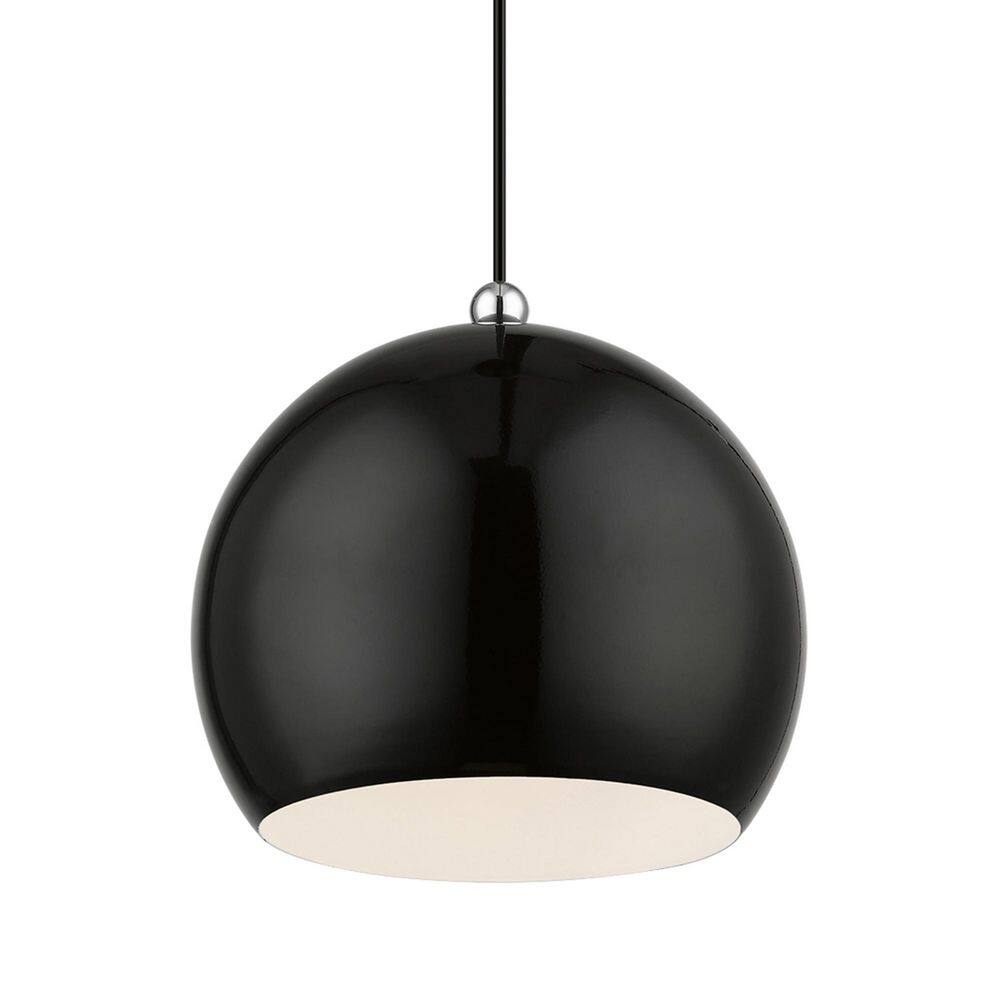 Stockton 11.75" Black and White Globe Pendant with Chrome Accents