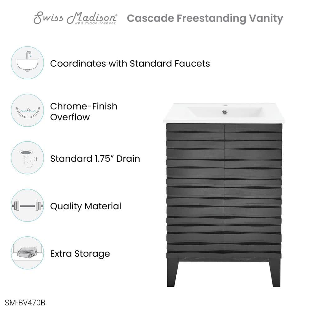 Black Freestanding 24" Single Bathroom Vanity with Raised Paneling