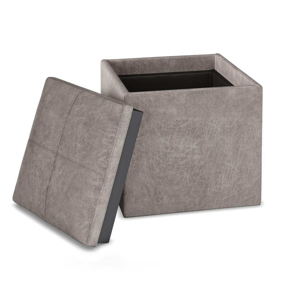 Rockwood Contemporary Square Cube Storage Ottoman in Distressed Grey