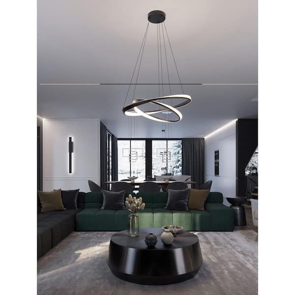 Oberon 25-Watt 2-Light Black Shaded Integrated LED Pendant Light with Acrylic Shade