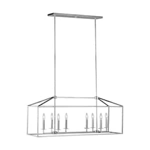 Perryton 40 in. 8-Light Chrome Modern Transitional Linear Hanging Island Candlestick Chandelier