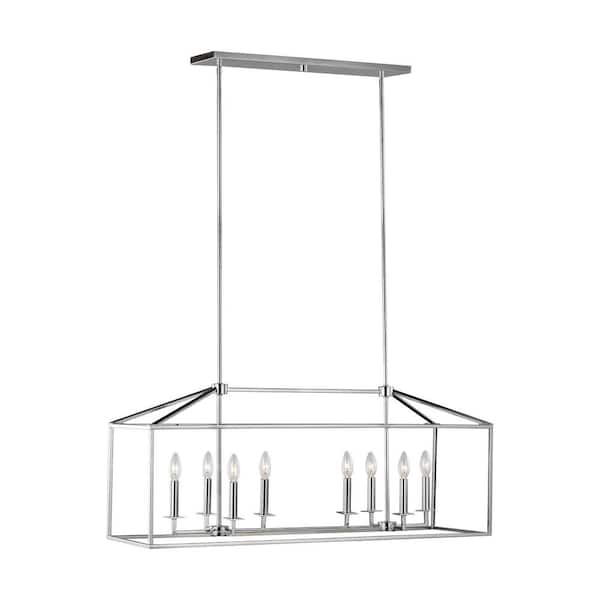 Generation Lighting Perryton 40 in. 8-Light Chrome Modern Transitional Linear Hanging Island Candlestick Chandelier