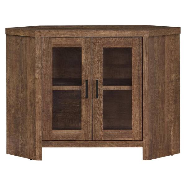 Unbranded 42 in. Brown Particle Board Corner TV Stand Fits TVs Up to 42 in. with Storage Doors