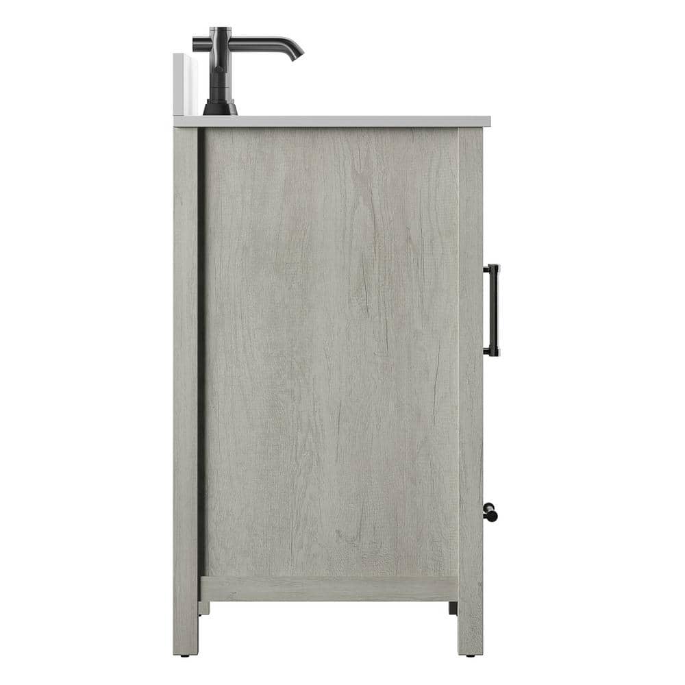 Rustic Oak Bathroom Vanity with White Stone Top and Basin