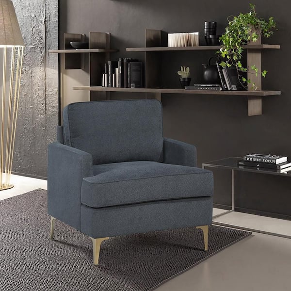 Lazzara Lowe Dark Gray Chenille Upholstery Metal Leg in Brush Gold Finish Accent Arm Chair