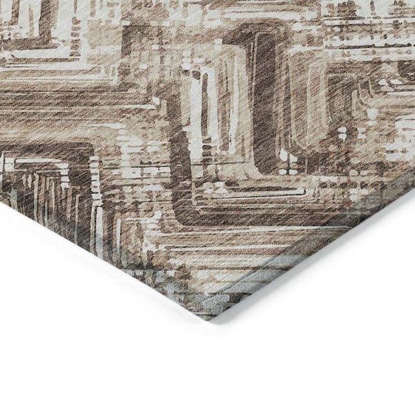 Brown, Taupe, Tan 9 ft. x 12 ft. Woven Geometric Polyester Rectangle Indoor/Outdoor Area Rug