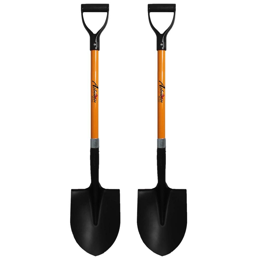 Ashman Online Digging Shovel 41 in. Durable Handle Length Fiberglass Rubber Grip Ashman Heavy-Duty Metal Round Point End (2-Pack) RoundShovel2Pack - T