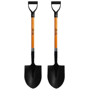 Digging Shovel 41 in. Durable Handle Length Fiberglass Rubber Grip Ashman Heavy-Duty Metal Round Point End (2-Pack)