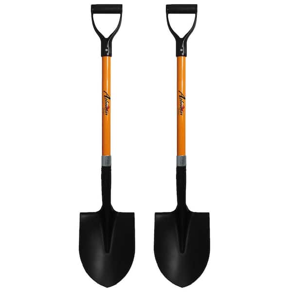 Ashman Online Digging Shovel 41 in. Durable Handle Length Fiberglass Rubber Grip Ashman Heavy-Duty Metal Round Point End (2-Pack)