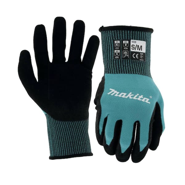 Makita Small/Medium FitKnit Level 1-Cut Resistant Nitrile Coated Dipped Outdoor and Work Gloves
