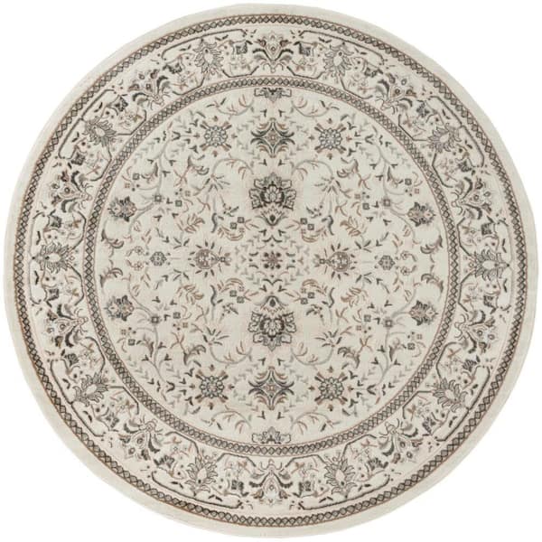 Serenity Home Ivory Mocha 8 ft. Round Medallion Traditional Round Area Rug