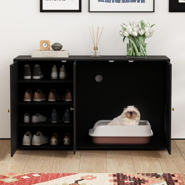 FUFU&GAGA Cat House Side Table with Shoe Rack, Litter Box Enclosure, Cat Litter Box Furniture Hidden, Cat Washroom Storage Bench