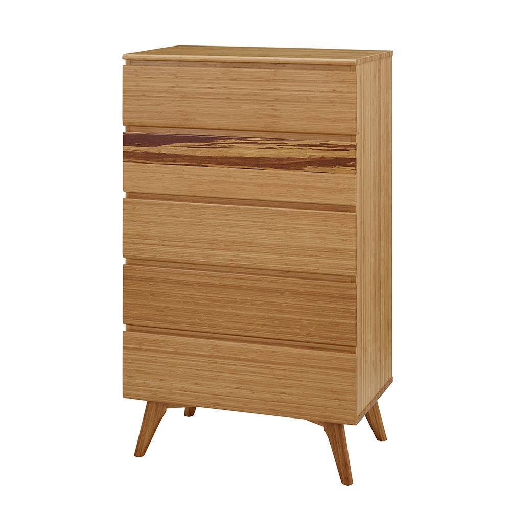 Caramelized Bamboo 5-Drawer Lingerie Chest with Soft Close Dovetail Drawers