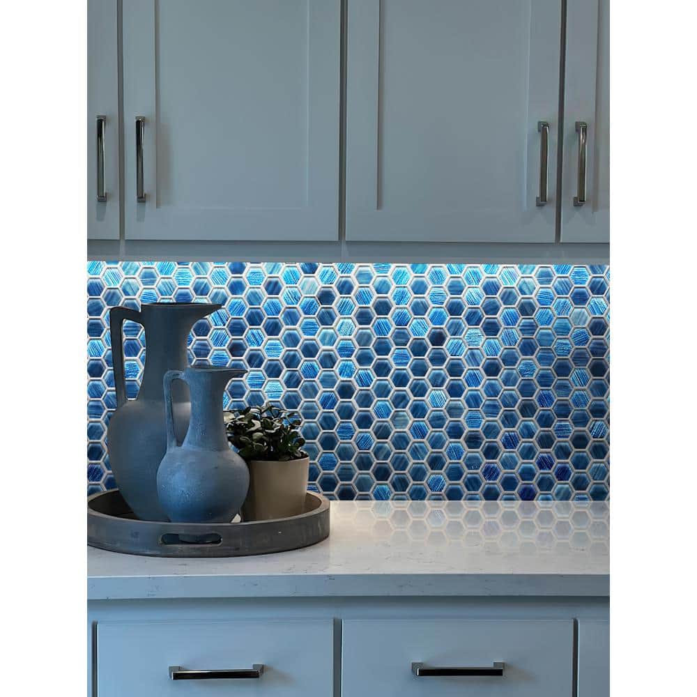 Apollo Blue Hexagon Polished and Matte Glass Mosaic Tile