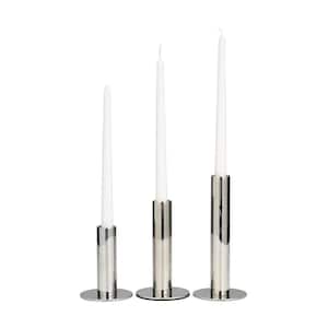 Silver Stainless Steel Slim Minimalistic Candle Holder with Rounded Base (Set of 3)