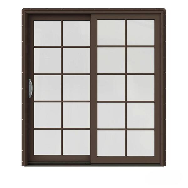 JELD-WEN 72 in. x 80 in. W-2500 Contemporary Brown Clad Wood Left-Hand 10 Lite Sliding Patio Door w/Stained Interior