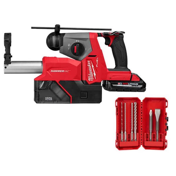 M18 FUEL 18V Lith-Ion Brushless Cordless 5/8 in. SDS-Plus Rotary Hammer w/ (2) Battery, & Charger w/ Drill Bit Kit