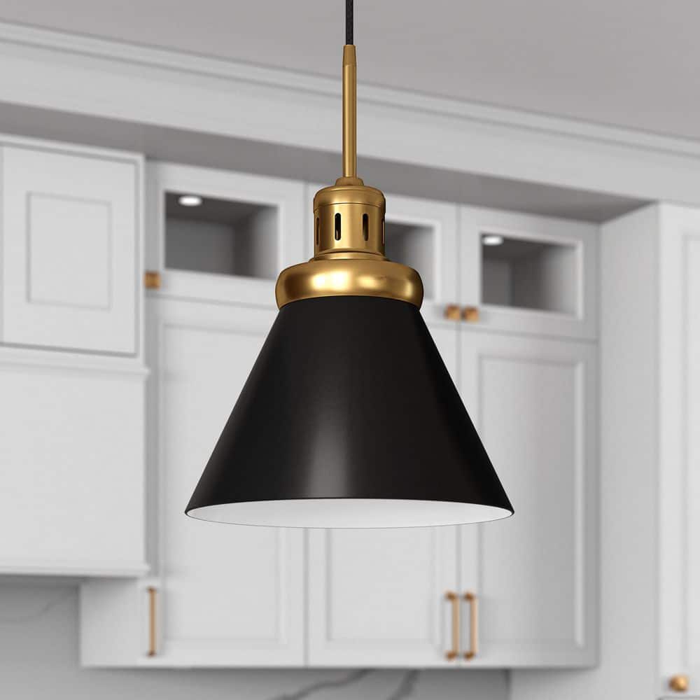 Zeno 12" Industrial Cone-Shaped Pendant - Brushed Brass and Blackened Bronze