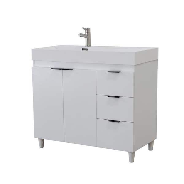 Bellaterra Home 39 in. W x 19 in. D x 36 in. H Single Bath Vanity in White with White Composite Granite Sink Top
