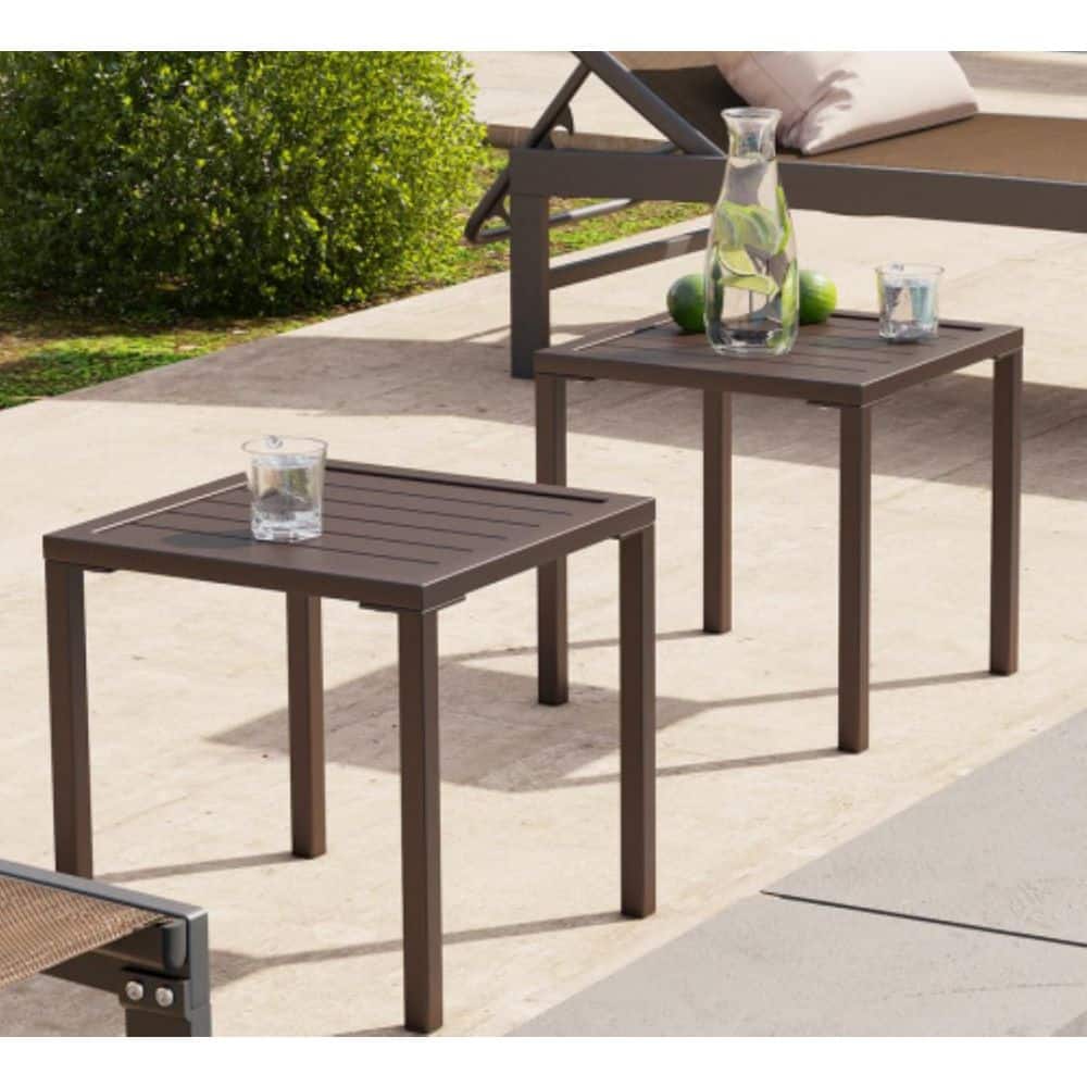 15.7 in. Aluminum Outdoor Side Table Weather-Resistant square End Table for Patio in Brown price history on PriceWatchPro