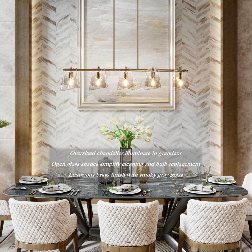 41.5" Gold and Smoky Gray Glass Linear Chandelier