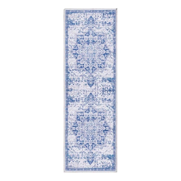 Renaissance Roma Gray Blue 2 ft. x 6 ft. Machine Washable Area Rug