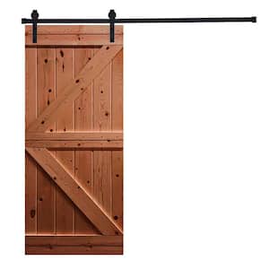 K-Bar 38 in. x 84 in. Daredevil Red Stained Knotty Pine Wood DIY Sliding Barn Door with Hardware Kit