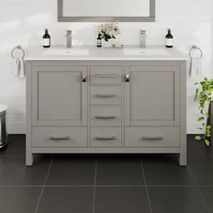 London 48 in. W x 18 in. D x 34 in. H Double Bathroom Vanity in Gray with White Carrara Marble Top with White Sinks