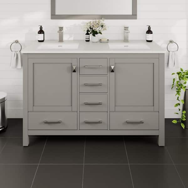London 48 in. Double Sink Gray Bath Vanity with White Carrara Quartz Top (Assembled)
