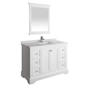 Windsor 48 in. W Traditional Bath Vanity in Matte White with Quartz Stone Vanity Top in White with White Basin, Mirror