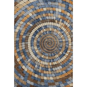 Mayfield Premium Machine Washable Abstract AMF2216 Denim 5 ft. x 7 ft. 6 in. Area Rug