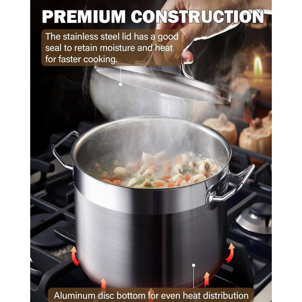 11 Quart Silver Stainless Steel Induction Stockpot with Lid