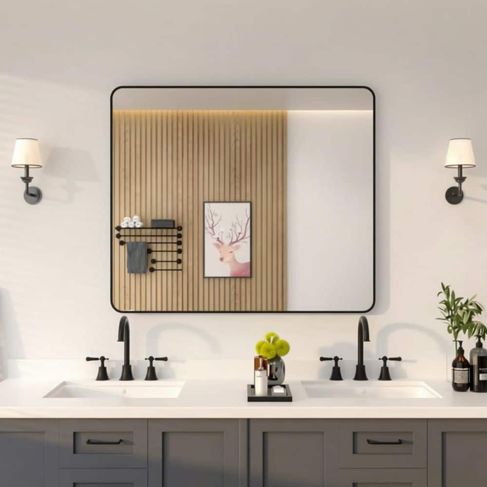 42 in. W x 36 in. H Rectangular Framed Wall Bathroom Vanity Mirror in Matte Black price history on PriceWatchPro
