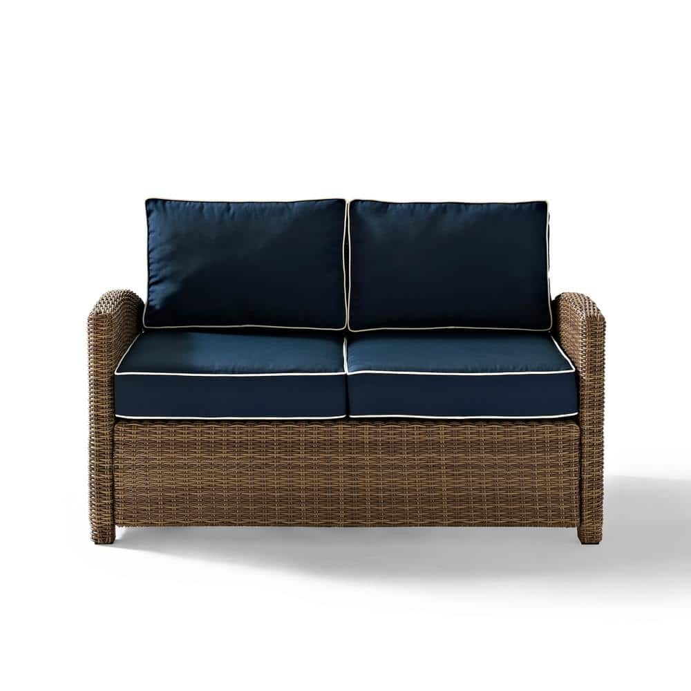 Bradenton Navy and Brown Outdoor Wicker Loveseat