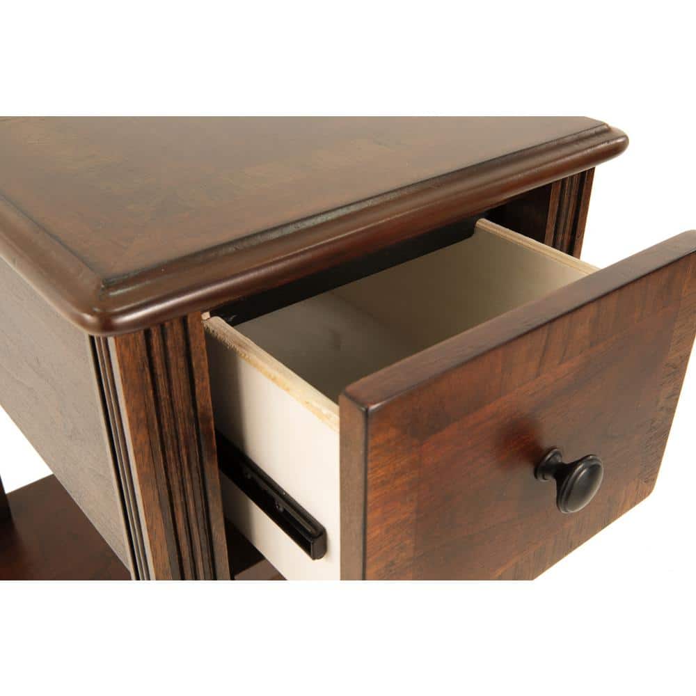 Breegin 13.13 in. Brown Rectangle MDF Chairside End Table with Removable Tray - thumbnail 6