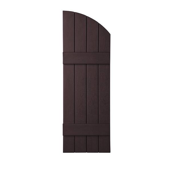 Ply Gem 14 in. x 41 in. Polypropylene Plastic 4-Board Closed Arch Top Board and Batten Shutters Pair in Winestone