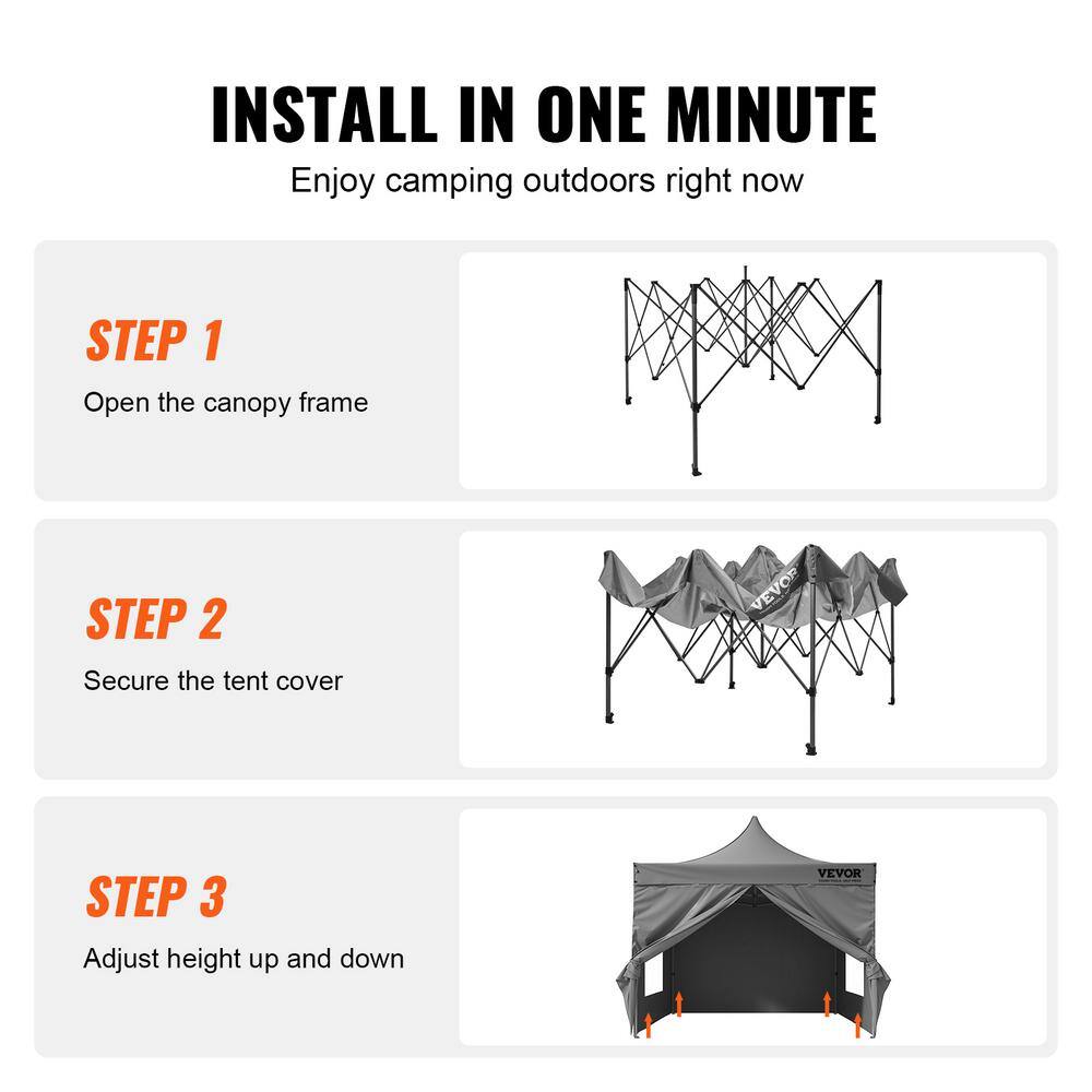 VEVOR 10x10 FT Gray Pop-Up Canopy Tent with Sidewalls