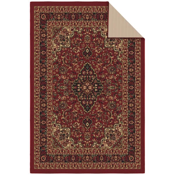  Machine Washable Bordered Design Non-Slip Rubberback 5x7  Traditional Area Rug for Living Room, Bedroom, Kitchen, Dining Room, 5' x  6'6 Oval, Brown : Everything Else