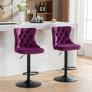 Modern Purple Metal Adjusatble Seat Height from 25-33 in. Swivel Velvet Barstools Set of 2